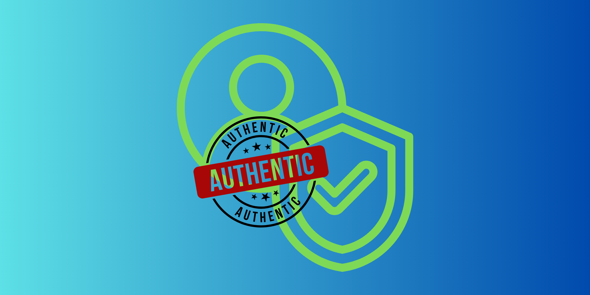 Illustration of a user icon with a shield and 'AUTHENTIC' stamp, symbolizing identity verification and the limitations of MFA security.